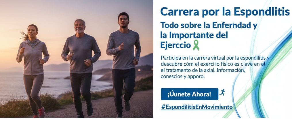 III Carrera Virtual por la Espondilitis Banner de la III Carrera por la Espondilitis, evento para dar visibilidad a la espondiloartritis axial.