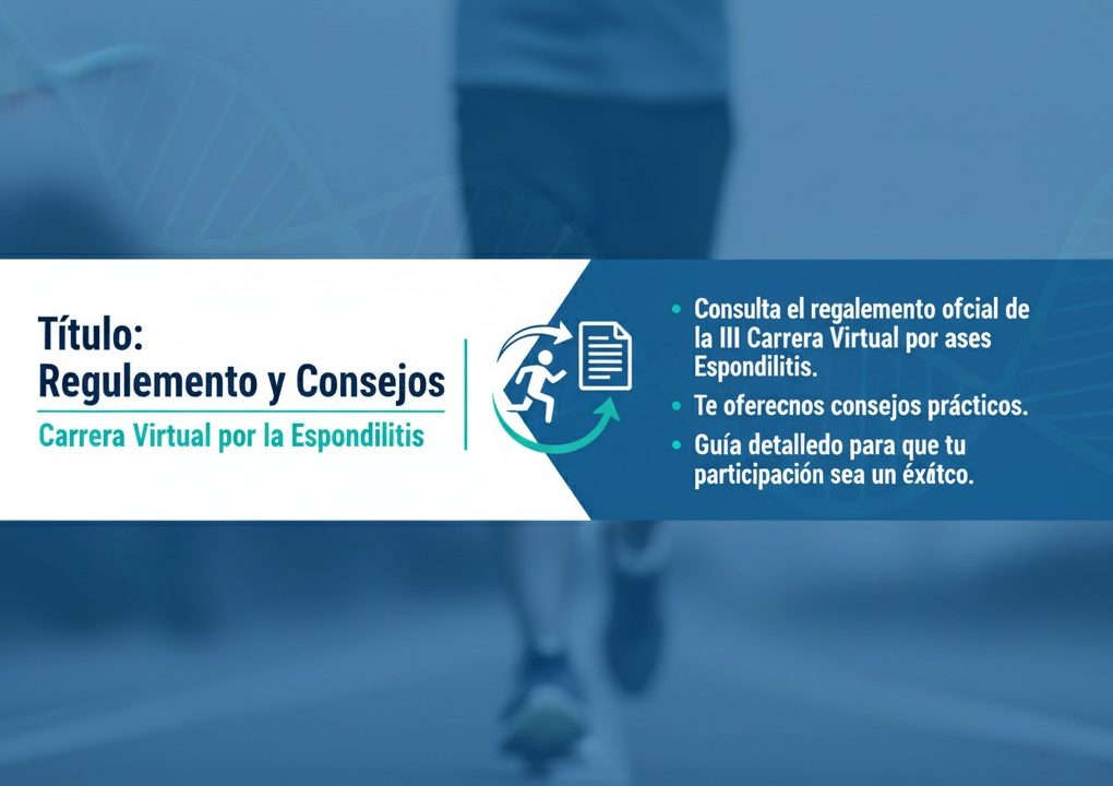 Reglamento y Consejos para la Carrera Virtual Banner del reglamento de la III Carrera por la Espondilitis con un corredor en primer plano.